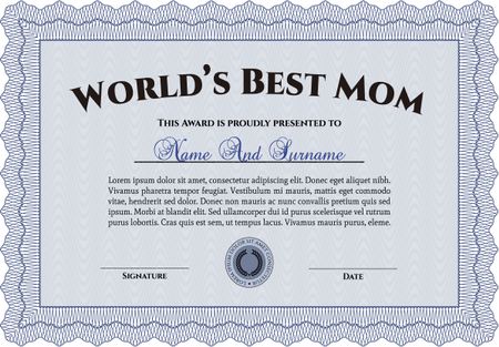 World's Best Mother Award. Border, frame.Excellent design. With linear background. 