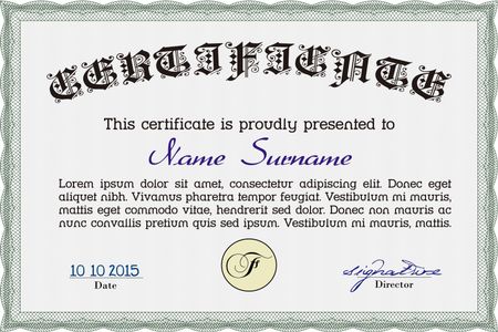 Sample Certificate. Excellent design. With complex linear background. Vector pattern that is used in money and certificate.