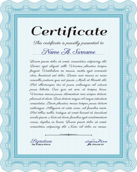 Certificate template. Cordial design. Vector pattern that is used in money and certificate.With complex linear background. 