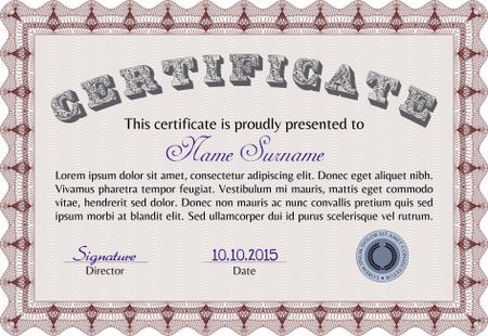 Diploma template. With guilloche pattern. Customization, Easy to edit and change colors.Good design. 