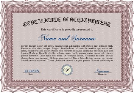Diploma or certificate template. Sophisticated design. With complex linear background. Vector pattern that is used in money and certificate.