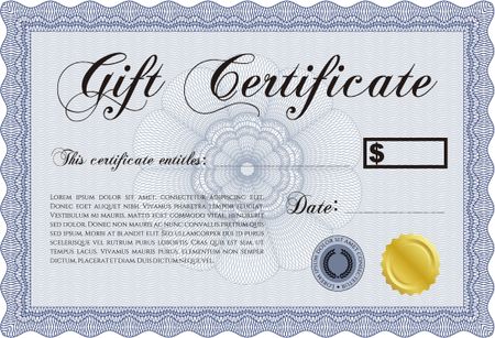 Vector Gift Certificate. Excellent complex design. Vector illustration.With guilloche pattern and background. 