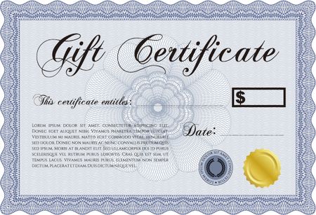 Vector Gift Certificate. Excellent complex design. Vector illustration.With guilloche pattern and background.