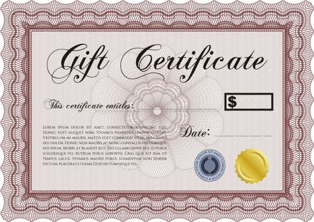 Retro Gift Certificate template. Elegant design. Border, frame.With linear background. 