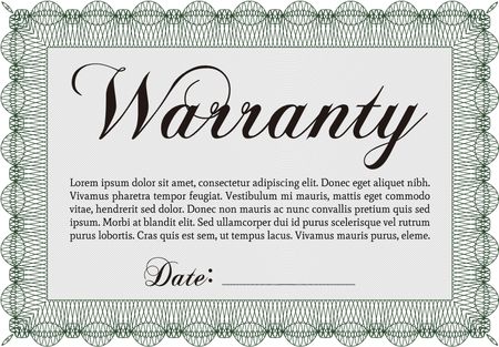 Sample Warranty. It includes background. Perfect style. Complex border. 