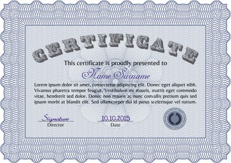 Sample certificate or diploma. Detailed.Nice design. With background. 