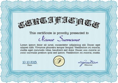 Sample Certificate. Elegant design. With complex linear background. Vector pattern that is used in currency and diplomas.