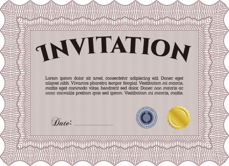 Invitation template. Customizable, Easy to edit and change colors.With guilloche pattern and background. Retro design. 