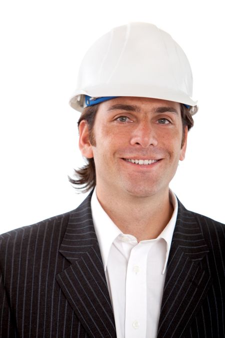 Busines man with a construction helmet isolated
