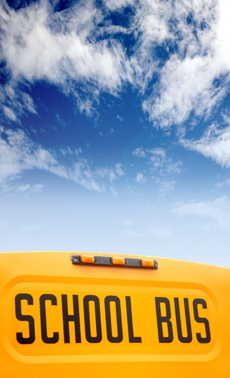 Back side of a yellow school bus