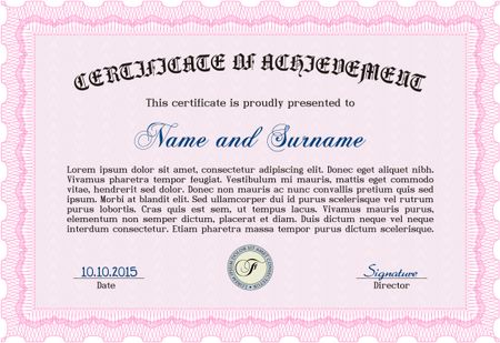 Certificate of achievement. Retro design. With guilloche pattern. Detailed.