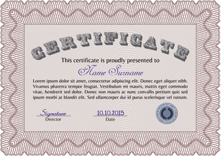 Certificate. Easy to print. Money style.Lovely design. 