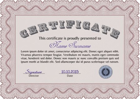 Certificate. Easy to print. Money style.Lovely design.