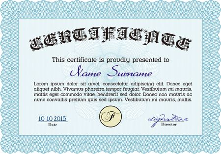 Sample Certificate. Lovely design. Diploma of completion. With quality background. 