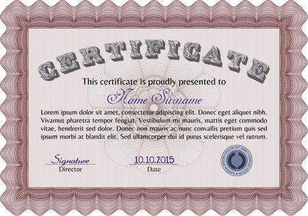 Diploma template or certificate template. Money style.With complex background. Beauty design. 