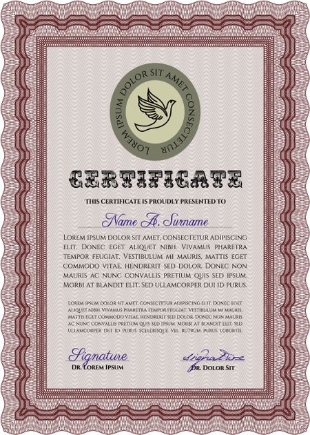 Diploma template or certificate template. Retro design. Vector pattern that is used in money and certificate.With linear background. 