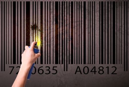 Hand drawing a barcode on the wall
