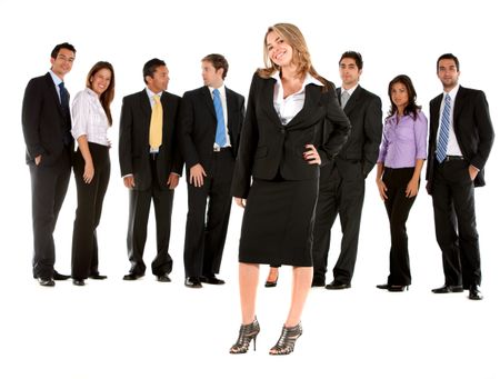 business woman and her team isolated over a white background