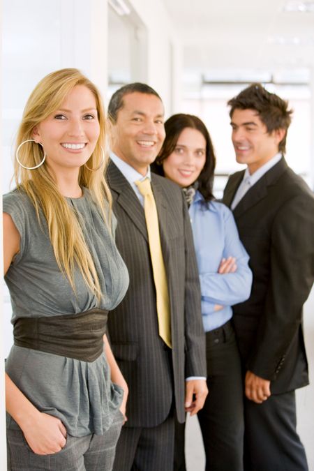 group of business people in an office lined up