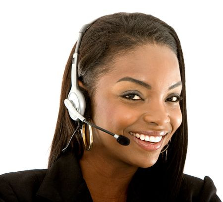 beautiful business customer service woman - smiling isolated