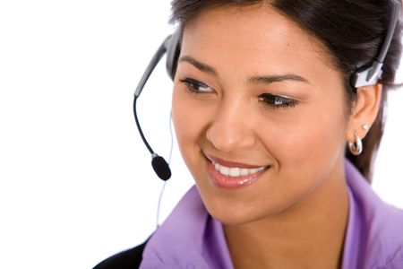 customer support operator woman smiling - isolated