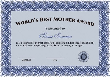 Best Mom Award Template. Beauty design. Border, frame.With complex linear background. 