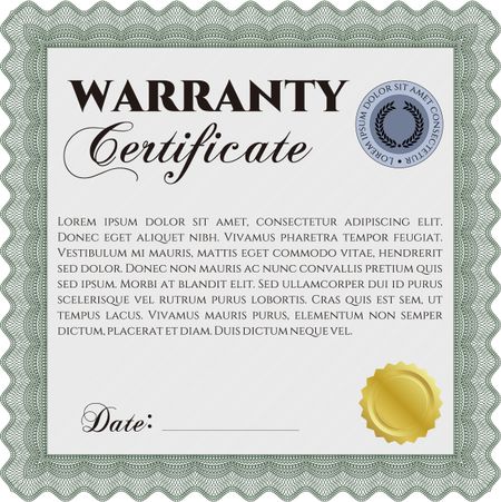 Sample Warranty template. With sample text. Perfect style. Complex design. 