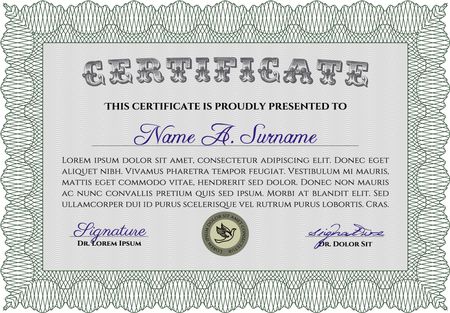 Certificate of achievement template. Complex background. Retro design. Money style.