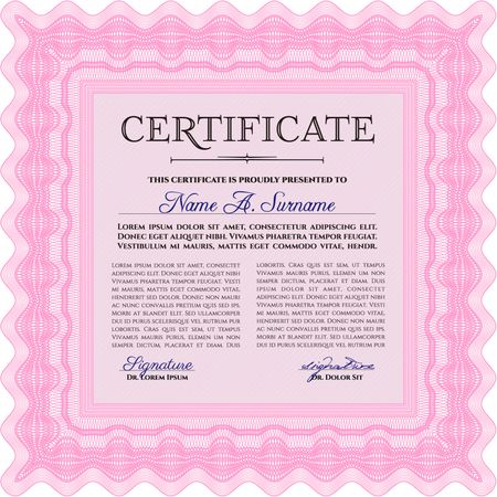 Diploma template or certificate template. Vector certificate template.Good design. With guilloche pattern and background. 