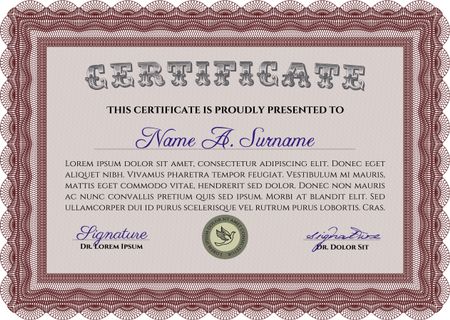 Certificate template. Vector certificate template.Artistry design. With guilloche pattern. 