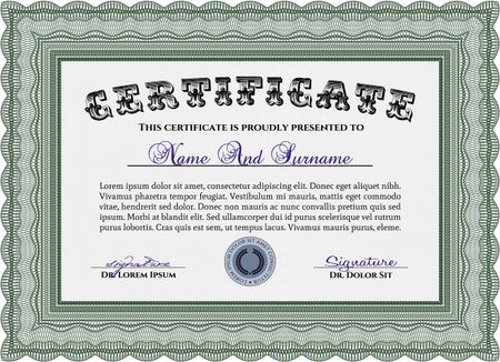 Certificate or diploma template. Detailed.Complex design. With guilloche pattern.