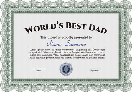 Award: Best dad in the world. Beauty design. With background. Vector illustration.
