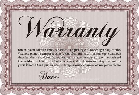 Sample Warranty certificate. Complex border design. With complex background. Retro design. 
