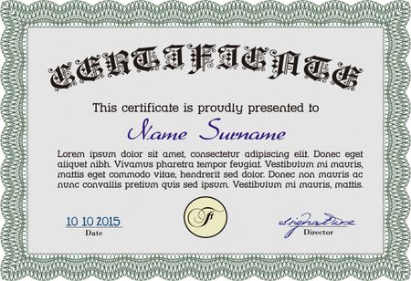 Certificate of achievement template. Sophisticated design. Money style.Printer friendly. 