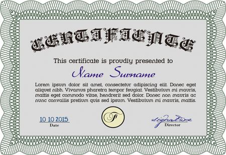 Sample Diploma. Vector certificate template.With guilloche pattern. Retro design. 