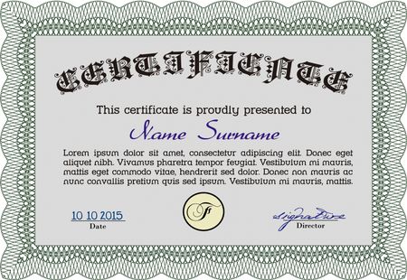 Sample Diploma. Vector certificate template.With guilloche pattern. Retro design.