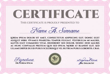 Sample Certificate. Excellent design. Frame certificate template Vector.Easy to print. 