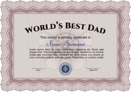 World's Best Dad Award Template. Vector illustration.With complex linear background. Nice design. 