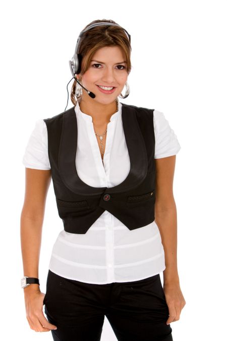 customer support operator woman smiling - isolated