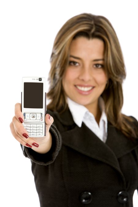 Business woman with a phone isolated over a white background