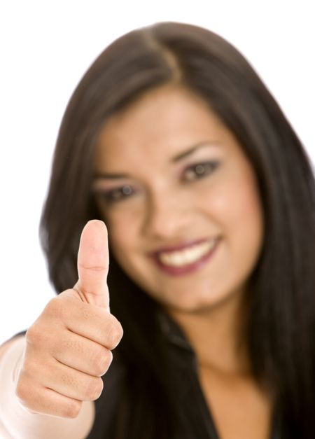 business woman thumbs up - isolated over a white background
