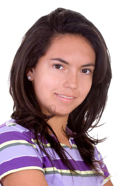 beautiful teenager potrait - smiling over a white background