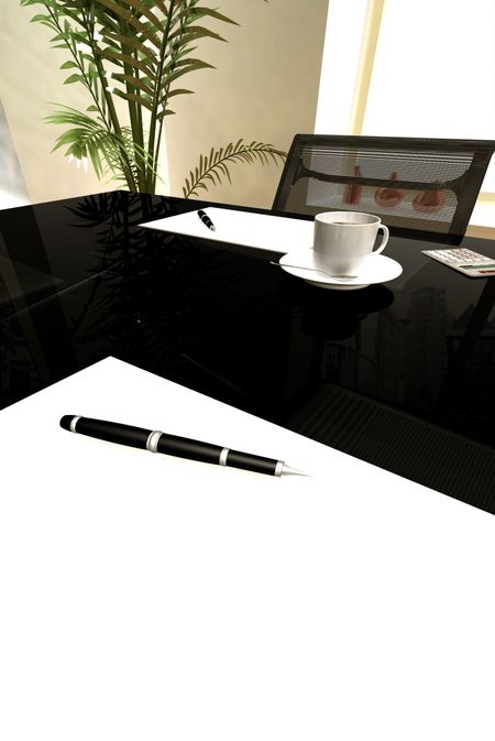 office table with contract to be signed - made in 3d