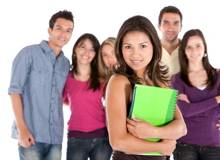 Casual group of student friends isolated over a white background