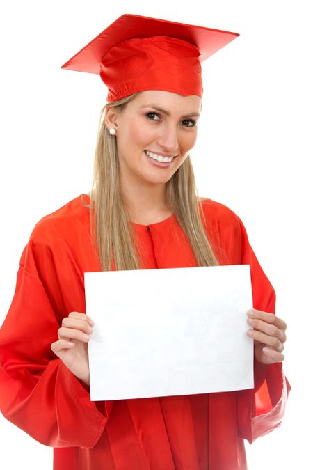 Graduation student isolated over a white background