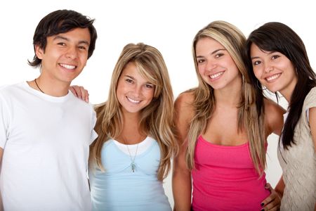 Casual group of friends isolated over a white background