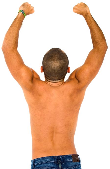 muscular male back over a white background