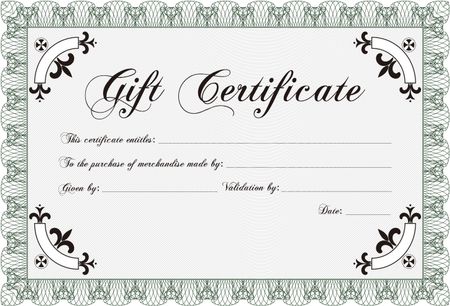 Retro Gift Certificate template. Border, frame.With guilloche pattern and background. Nice design.