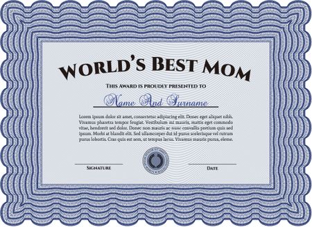 World's Best Mom Award. Printer friendly. Border, frame.Excellent design. 