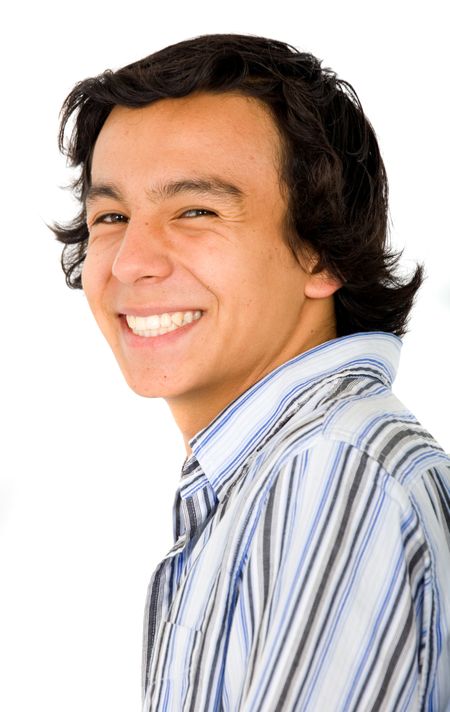 casual guy with a big smile over a white background